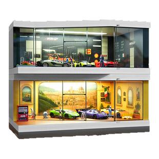 收藏家1:64汽车展厅微缩模型赛车维修厅意式风情车模展示柜收藏