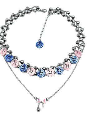 原创粉蓝蝴蝶结choker项链颈链