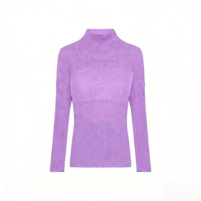 夏季褶皱柳条长袖修身半透T恤