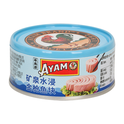 雄鸡标矿泉水金枪鱼寿司罐头