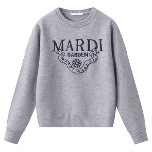 MARDI小雏菊毛衣女针织衫上衣新款休闲内搭套头长袖毛衣灰色少女