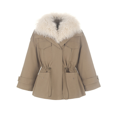 wanatry卡其羊毛领巴恩风鹅绒服