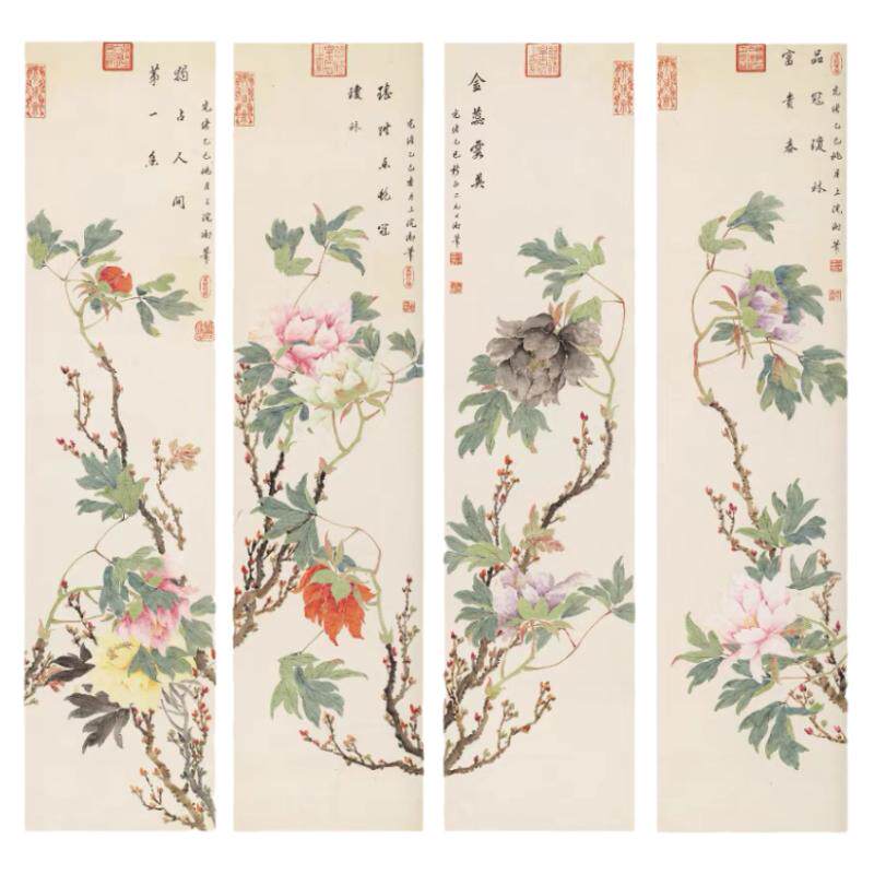 慈禧花卉四条屏高清牡丹国画