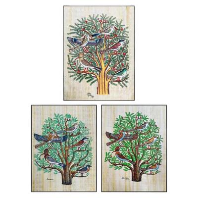 埃及进口天然纸莎草纯手工喷绘客厅家居装饰画植物花卉生命之树
