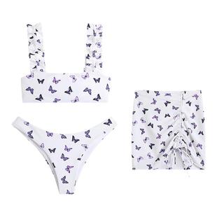 walkingChic吊带比基尼遮挡裙法式小胸聚拢ins泳衣海边度假三件套