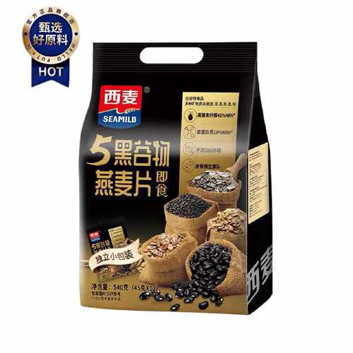 西麦5黑谷物燕麦片540g高蛋白不添加蔗糖即食冲饮麦片独立包装
