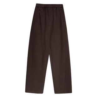 加绒咖色裤子女冬2025新款高腰阔腿直筒镰刀桑蚕丝羊毛窄版弯刀裤