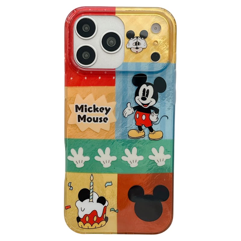 MoreRex可爱彩色锡纸纹拼接米奇手套适用苹果18手机壳iphone17promax新款18pro超火15防摔保护套14卡通16女款