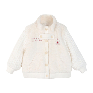 小O宝童装 宝宝毛绒外套女白色2025冬季新款女童加厚保暖外套