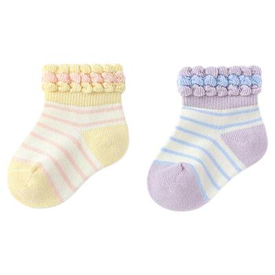 babylove婴幼儿袜子春秋宝宝短筒袜可爱新生儿袜条纹松口袜2双装