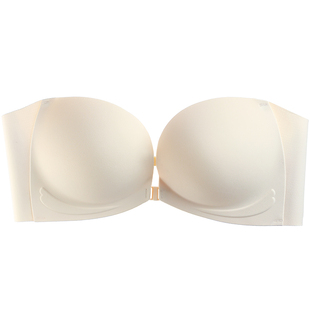 前扣无肩带内衣女防滑聚拢小胸显大无痕隐形细肩带抹胸防走光文胸