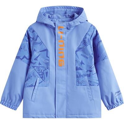 李宁童宽松连帽男印花运动风衣