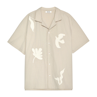 SAME FLOW 浅绿碰撞白色“飞鸟和叶”趣味感十足衬衫随性轻盈短袖