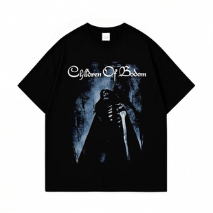 Children of Bodom乐队骷髅印花短袖T恤摇滚风黑色纯棉上衣男女夏