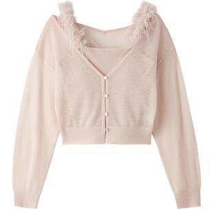 SNIDEL秋冬款甜美毛绒吊带背心针织开衫两件套SWNT244293