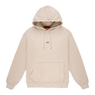 424 意大利产 秋季水洗做旧磨白VTG古着小OGO刺绣帽衫连帽卫衣