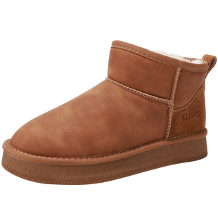 GNC厚底休闲雪地靴女2025冬季新款商场同款棕色保暖加绒东北棉鞋