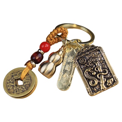 【龙虎山发货】黄铜五路财神爷赵公明钥匙扣十二生肖五帝钱招财令