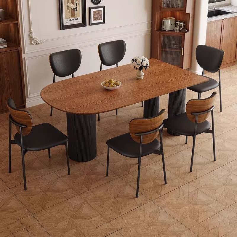 中古风白蜡木纹实木餐桌法式岛家用可靠台半圆形桌小户型墙复古风