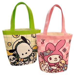 上班族便携手提袋帆布水桶包可爱水桶型手拎便当包宝妈外出手提包