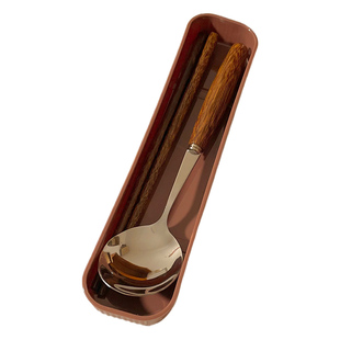 焦糖色鸡翅木~复古高级感筷子勺子木柄学生外出自带便携餐具套装