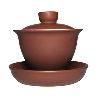 古城老茶坊朱泥盖碗高档功夫茶具朱泥白釉杯紫砂纯色泡茶碗三才碗