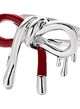 法式安哥拉红蝴蝶结戒指女2025新款轻奢简约时尚高级感开口食指戒