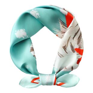 小方巾丝巾女蓝色春秋季薄围巾儿童发带围脖子搭配衬衫50x50定制