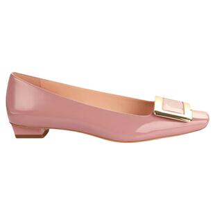 羊皮rv方扣单鞋女高跟漆皮粉色金属通勤小香风百搭气质粗跟高跟鞋