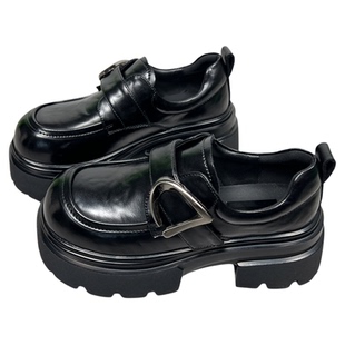 真皮松糕厚底乐福鞋女2026春季新款英伦风加绒显脚小运动休闲鞋子