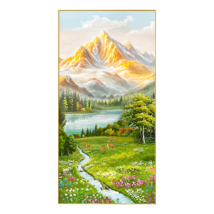 山水画靠山图高端玄关装饰画入户正对门挂画手绘油画走廊过道壁画