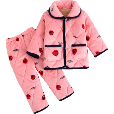 儿童睡衣冬三层夹棉加厚保暖套装