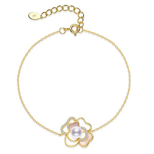 京润珍珠 花途银S925淡水珍珠手链5-6mm圆形白色珠宝设计手链女D