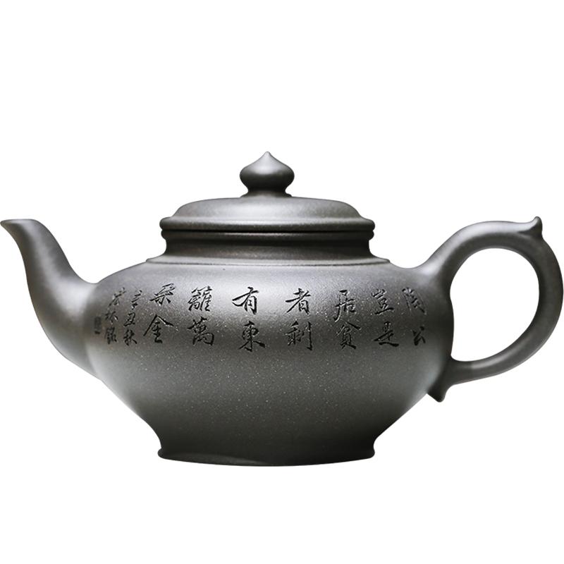 张义制陶青灰泥刻绘宜兴紫砂壶