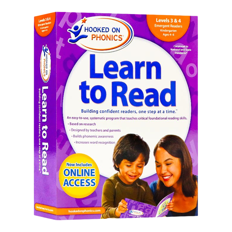 自然拼读法 迷上语音系列 幼儿园 Hooked on Phonics Learn to Read - Levels 3 and 4 英文原版教材分级阅读 带DVD光盘