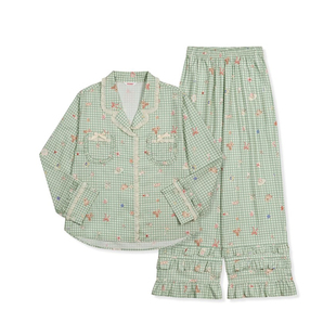 Ullala乌拉拉韩国分体睡衣女秋冬纯棉长袖家居服套装格子减龄甜美