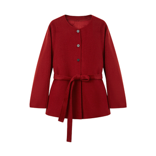 如意连云【栖熠】全羊毛可拆卸内胆双面呢外套女新中式国风短大衣