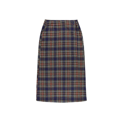 HOWLIN X LOOKNOW设计师品牌2025秋冬海军蓝格纹半身裙女