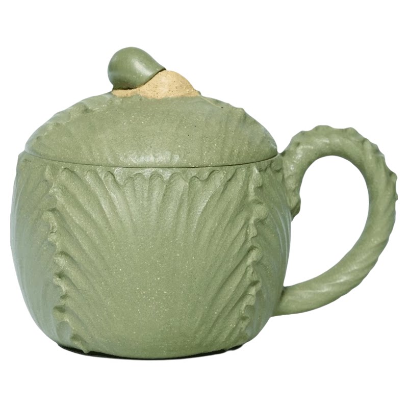 【两笔】宜兴泡茶杯手工紫砂杯盖杯家用豆青砂百财蜗牛杯 230cc