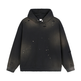 喷马骝泼墨渐变破洞暗扣保暖卫衣男款美式高街复古vintage穿搭