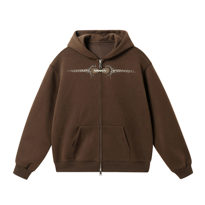 JHYQ美式复古磁吸扣开衫连帽卫衣