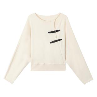 KEIKO [抗起球细针] 酷感皮扣饰薄款镂空针织衫新款别致长袖上衣