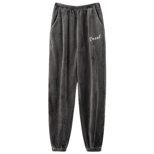 男士睡裤男款冬季珊瑚绒加绒加厚法兰绒长裤子深灰居家居服秋冬款