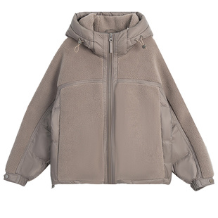 【梓渝同款】鸭鸭双绒系列羽绒服短款男女同款新款羊羔毛拼接外套