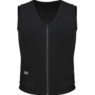 男士桑蚕丝背心马甲拉链修身坎肩中年V领薄款丝绵衣 冬季加厚保暖