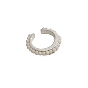 白松石嵌珠耳骨夹纯银极简复古典雅时尚手工磨砂肌理耳环饰品中性