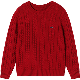 Navigare意大利小帆船女童红色毛衣26新年款秋冬儿童圆领加厚针织