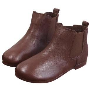 手工原创真皮套脚短筒女皮靴2025秋冬新粗跟圆头复古休闲切尔西靴