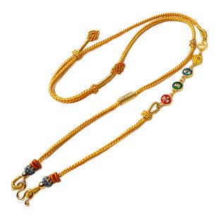 高端原创五路财神吊坠挂绳女手工编织黄金八宝罗盘佛头唐卡玉坠绳