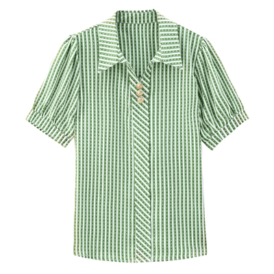 高档条纹衬衫女短袖2026夏季新款衬衣洋气百搭设计感法式小众上衣